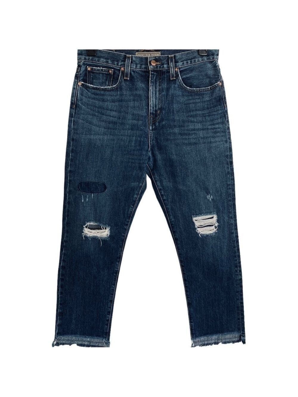 Point Sur Shoreditch Straight Leg Raw Hem Denim Jeans Patch Distressed sz 28 - Picture 2 of 15